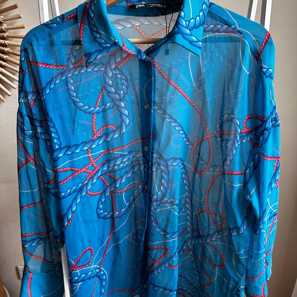 Zara Blue and Red Rope Pattern Casual Shirt